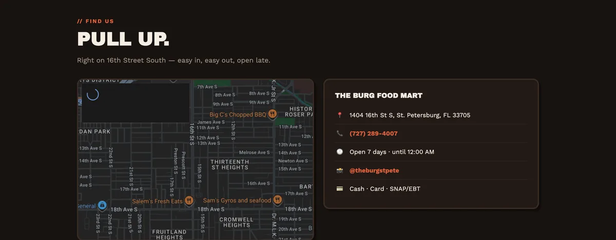 The Burg Food Mart — Hours, address and a live Google map
