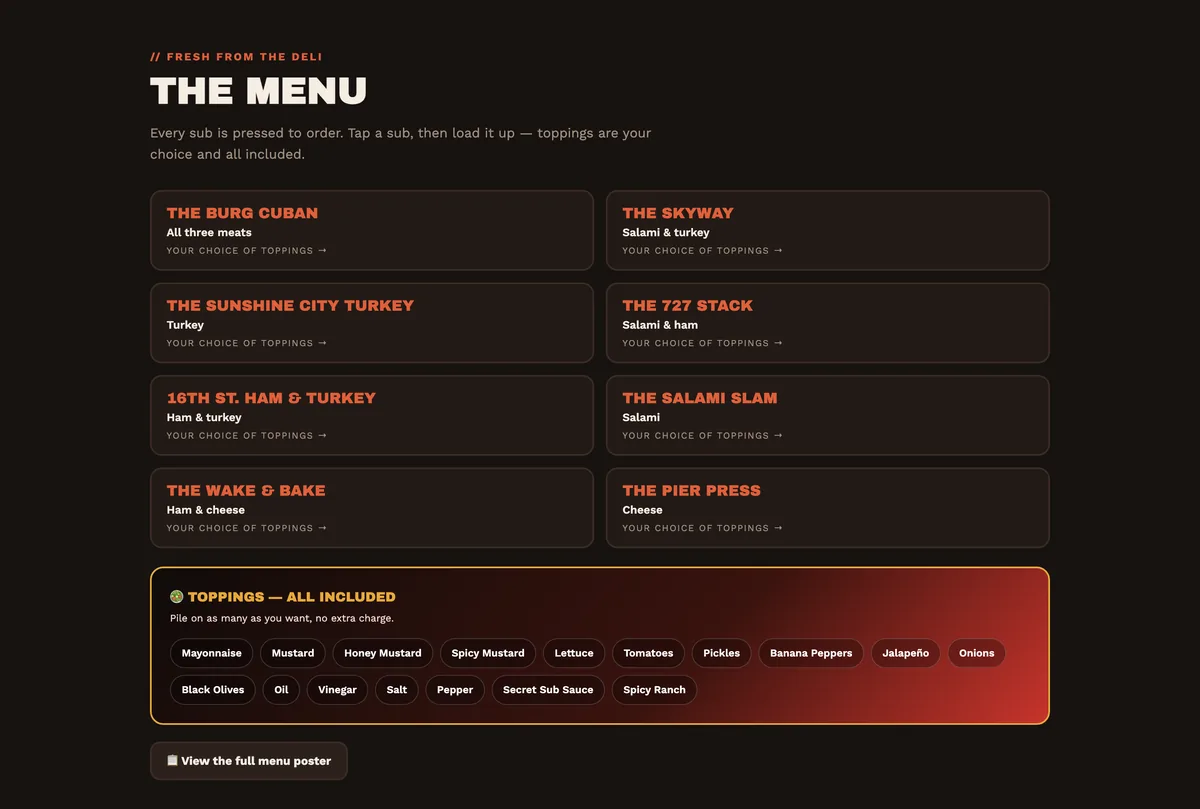 The Burg Food Mart — The full sub menu