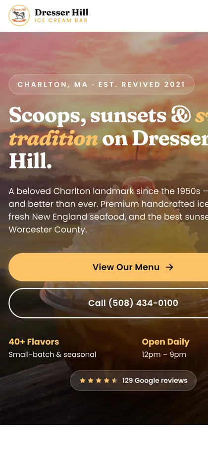 Dresser Hill Ice Cream Bar — on a phone